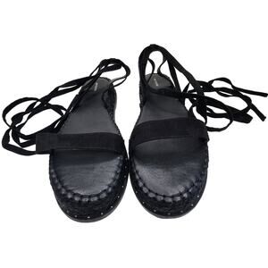 PrettyLittleThing Black Mini Studded Flatform Espadrille Sandals Size 8